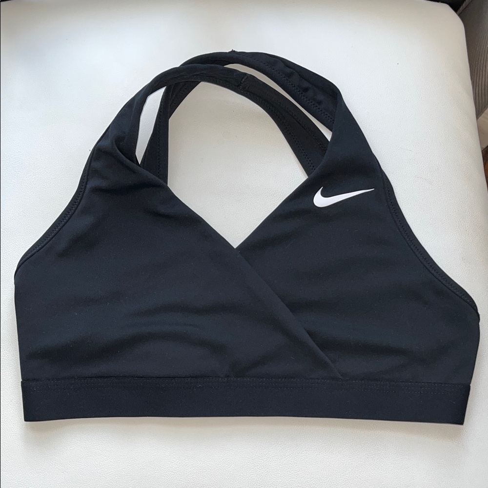 Nike Women's Black Sports Bra with White Swoosh M
